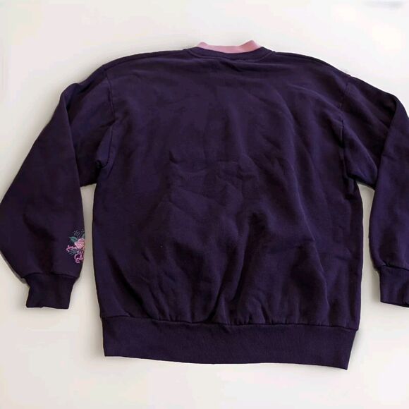 Vintage 80s 90s Morning Sun USA Purple Floral Grandma Sweatshirt Cottagecore L - Picture 10 of 10
